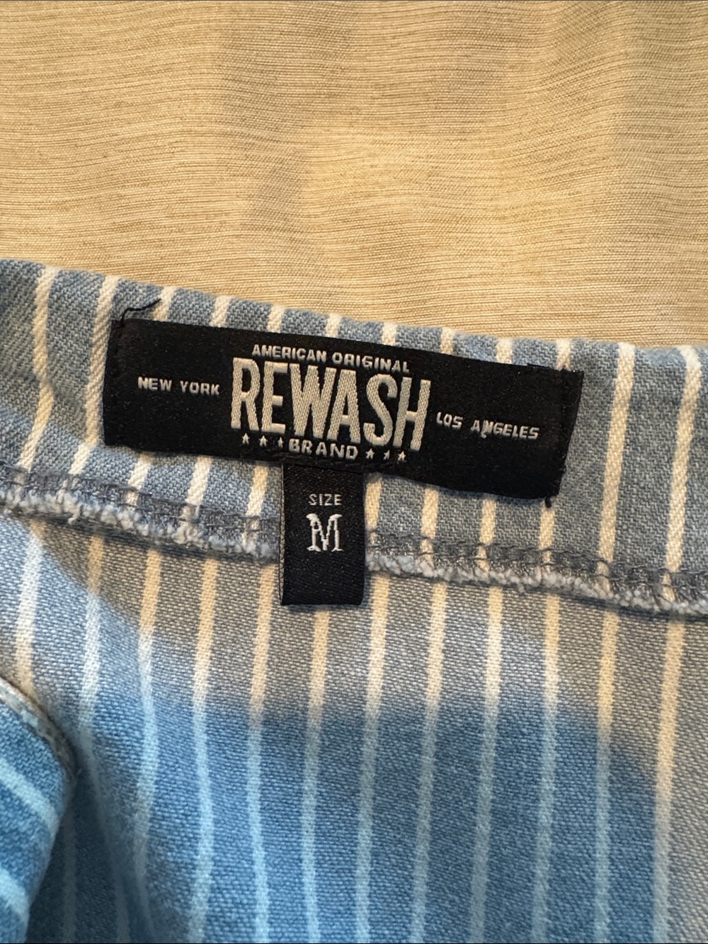 Rewash Blue & White Pinstripe Wide-Leg Jumpsuit with Tie Waist - Picture 2 of 4